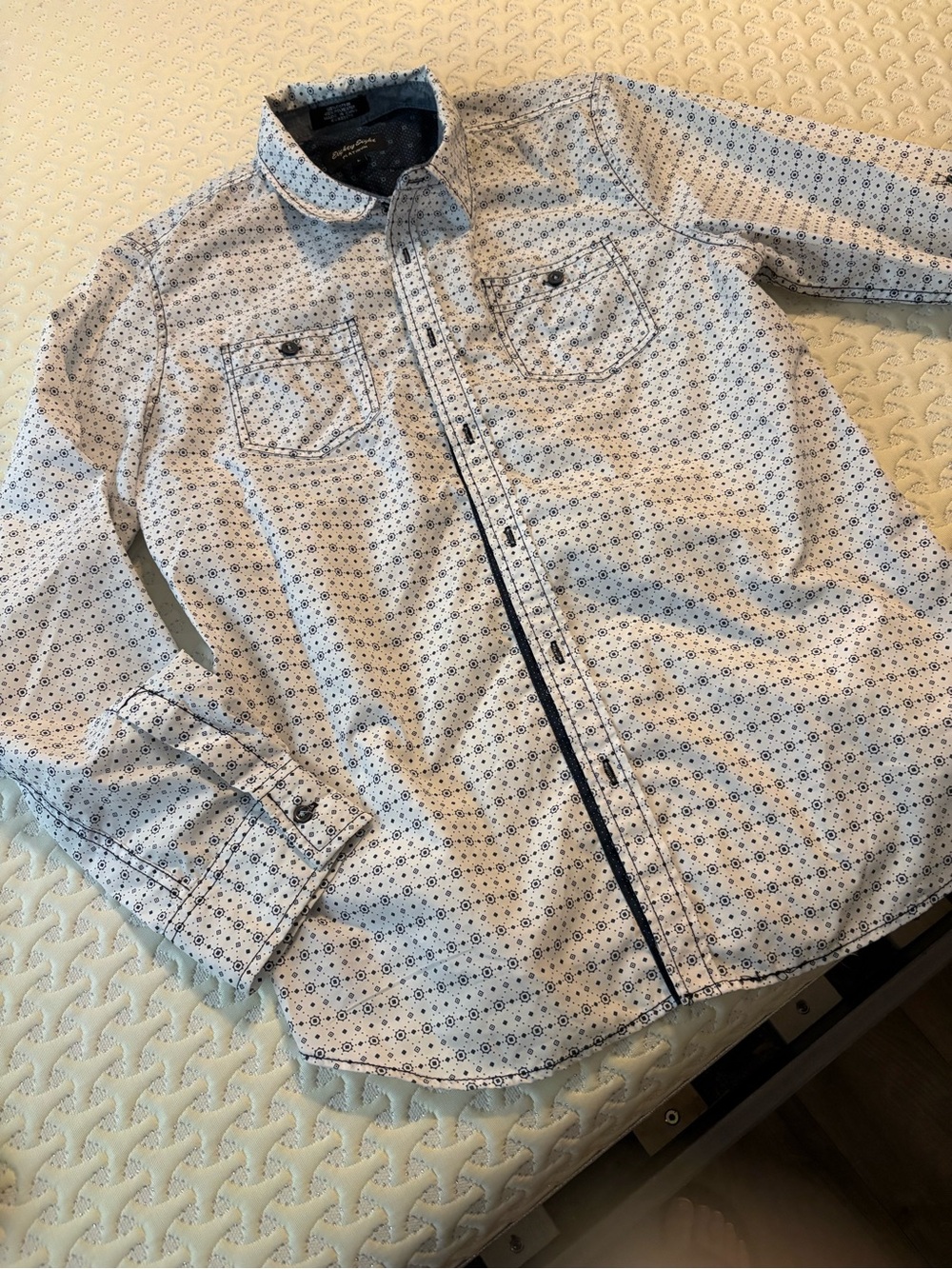 Men's Light Blue Printed Button-Down Shirt eighty eight bought at Buckle size L